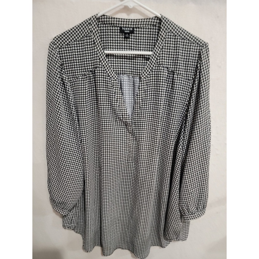 Torrid Harper Blouse Black White Houndstooth Georgette Pullover Plus 3 / 3X